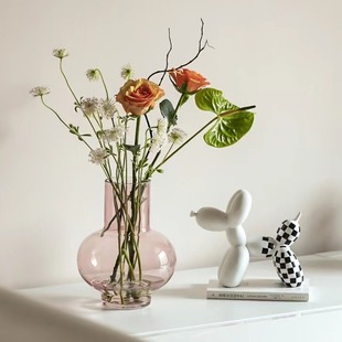 Nordic ins Pink Transparent Glass Small Vase Ornaments Vase Advanced Sense Home Furnishing Soft Decoration Creative Decorative Flower Vase