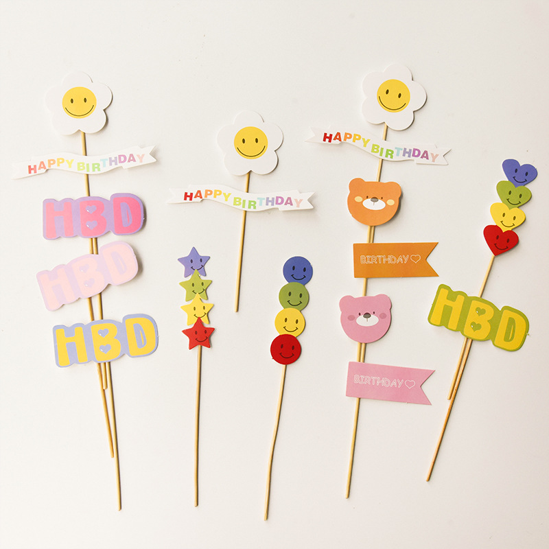 Fiesta vela de cumpleaños insert pastel decoración ins viento lindo sombrero osos sonrientes creativos dibujos animados para niños
