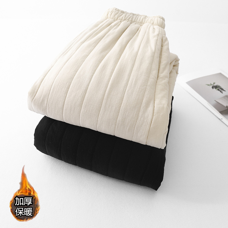 두꺼운 면 따뜻한 바지 가을과 겨울 새면 및 리넨 여성용 퀼트 수직 캐주얼 바지 면 바지 여성용 외주