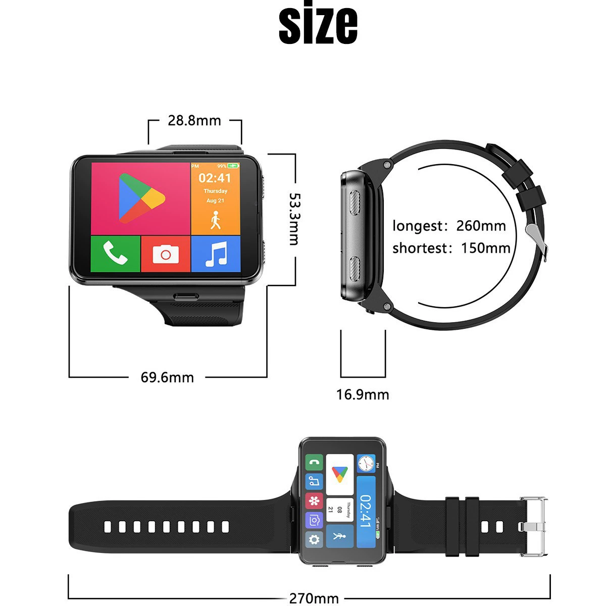 Браслет, 999 плюс, bluetooth, широкий экран, 4G, Android, отслеживает сердечный ритм, поддержка всех сетевых стандартов связи, 100