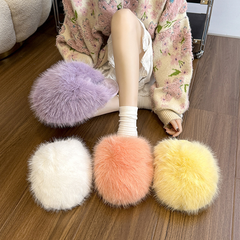 Cross-Border Amazon Fluffy Fur Slippers Women's Shoes Autumn and Winter Fashion Foreign Trade Large Size Baotou Cotton Slippers Wholesale