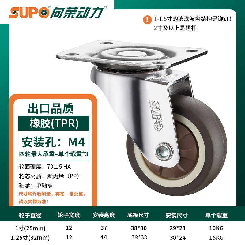 Xiangrong 1inch 低騒音家具用ホイール 軽量平底万能ホイール ブレーキ付き 2inch 収納棚用工業用キャスター|undefined