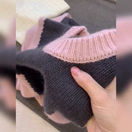 仅用于产品展示勿拍-拼色套头设计感针织衫女慵懒洋气舒适毛衣秋