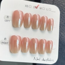 电镀穿戴甲白桃裸色三千瓦小灯泡渐变短椭圆温柔高级感跨境美甲