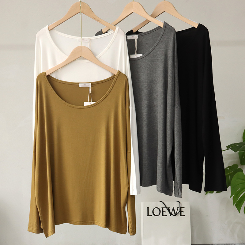 Modal one-length neck top for women in early autumn loose large size…