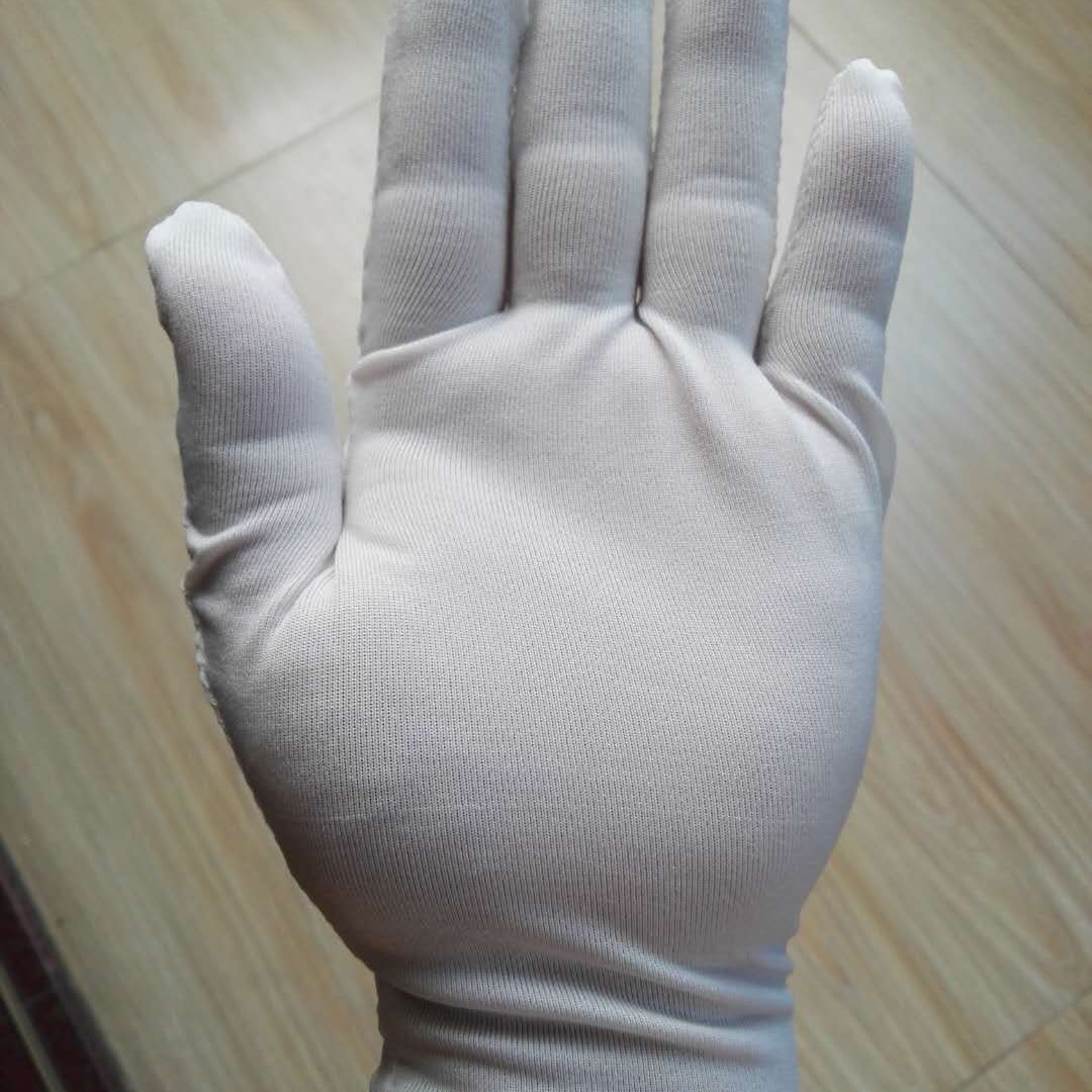 厂家直销 白色尼龙手套 薄厚款 滑面针织礼仪布劳保作业手套
