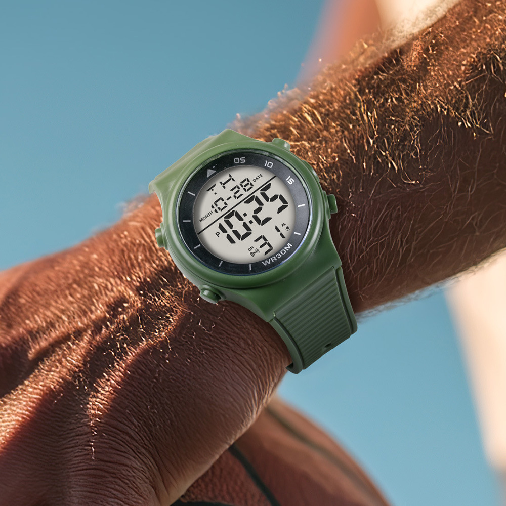 Trendy Junior High School Reloj electrónico de alarma luminoso multifuncional Reloj electrónico de cronógrafo LED de deportes para estudiantes simples