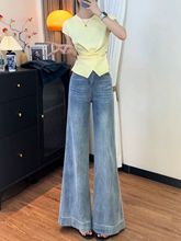 原版秋冬不贴腿百搭蕾丝宽版原版实拍字版网红阔腿牛仔裤女