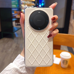 適用華為mate60手機殼新款電鍍銀色mate60pro超薄高檔奢華菱格紋