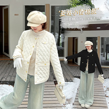 大码女装减龄菱格裥棉保暖棉服2025冬季新款百搭圆领外套女413689