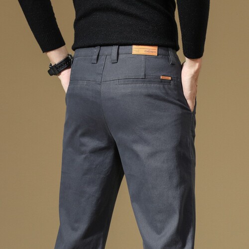 Men's Pure Cotton Casual Pants, Solid Color, New Khaki Color, High-End Straight Leg Pants, Spring Mid-Season Men's Long Pants