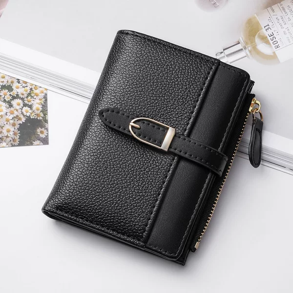 Popular European and American style spliced PU leather short women's wallet with a high-end feel 80% off simple leather purse wallet
