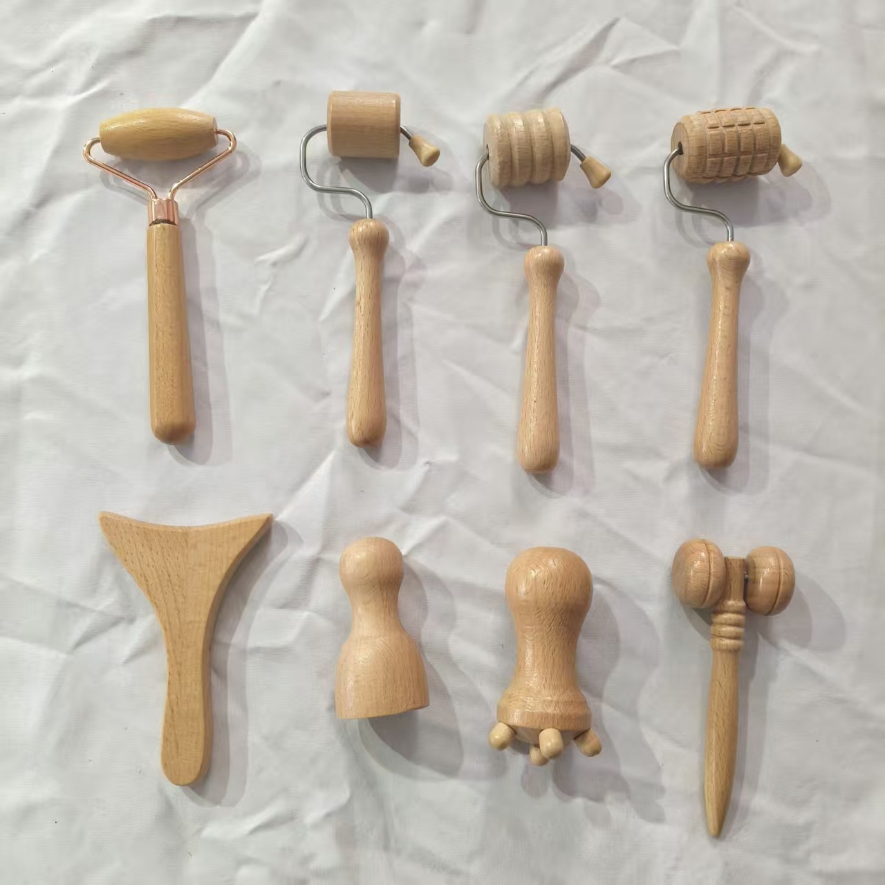Amazon-Buchholz kleines Massageset Lotus, handgefertigte Massagezubehöre aus Lotusholz, massives Lotusholz, handgeschnitztes Set