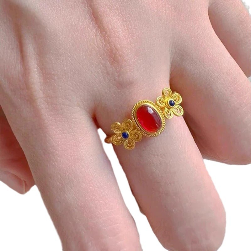 Bague en or Sha Jin Filigold Phoenix Hua Xiao Furong Petit Palais Moineau Boutique en or Bracelet Bague Bouche Vivante Style Palais Même Style_voghion.com