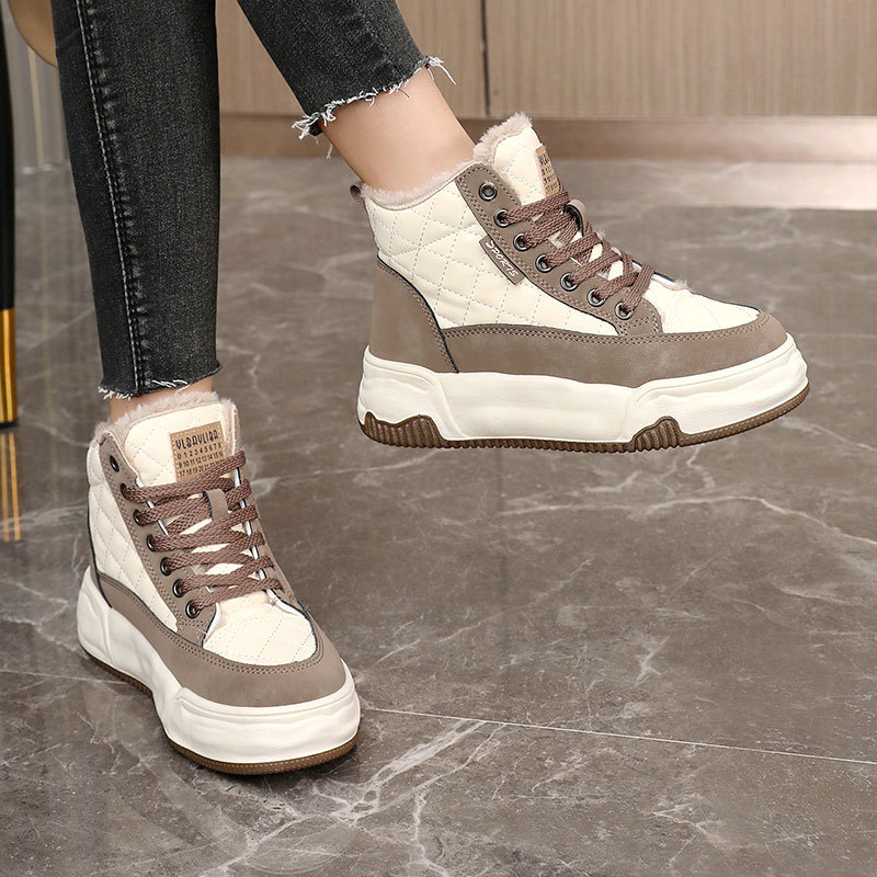 KT2510 nouvelle version coréenne automne hiver 2024 avec des bottes de neige mi-hautes en peluche pour femmes à blocage de couleur, augmentant la hauteur_voghion.com