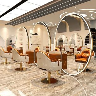 Hair Salon Large Round Mirror Table Single and Double-Sided Floor Mirror Scandinavian Style Popular Barber Shop Hair Salon Mirror Hair Salon Special