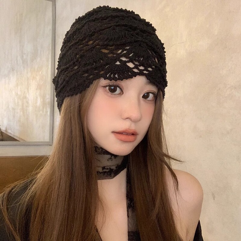春夏薄款手工编针织帽女镂空钩花毛线帽甜美文艺显脸小包头堆堆帽|undefined