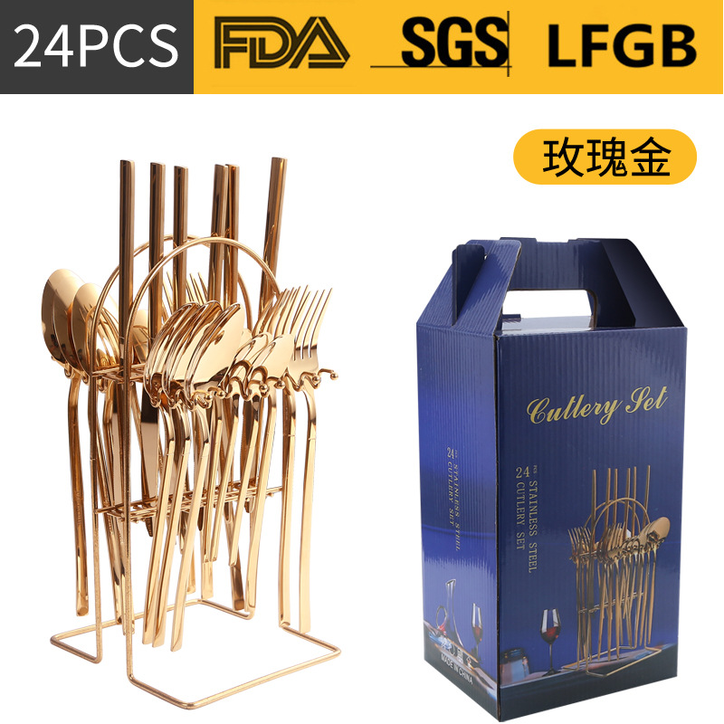 Amazon Venta caliente vajilla de acero inoxidable 24 piezas traje transfronterizo producto Caballero 4 piezas principales cuchillo de comida occidental, tenedor y cuchara traje