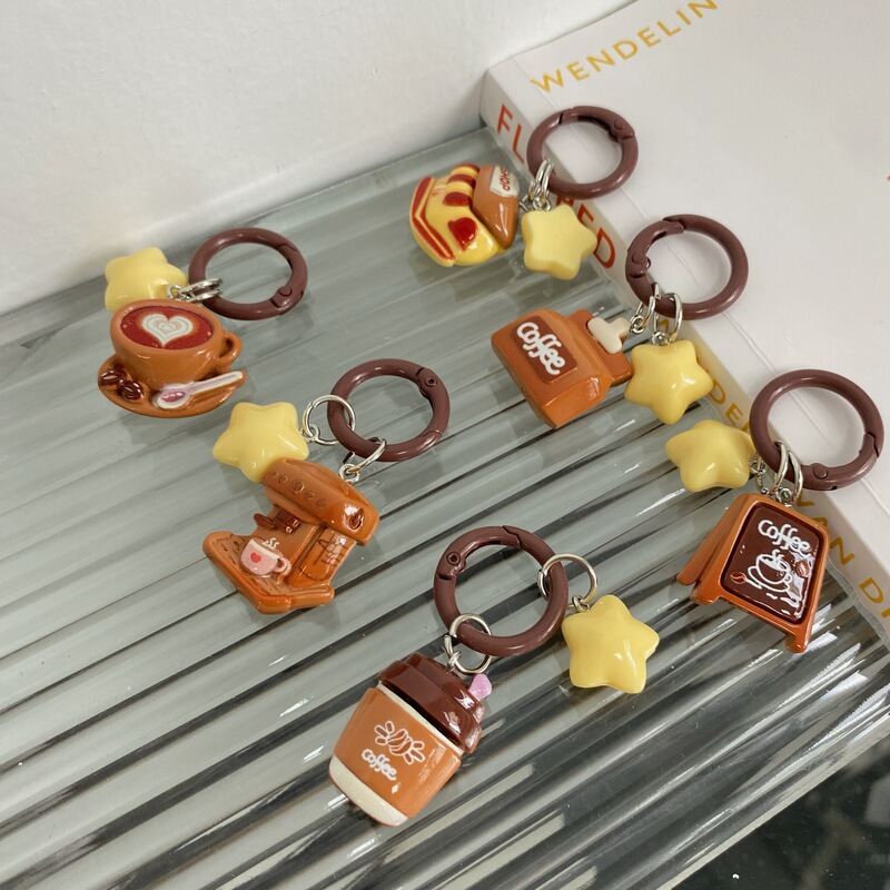 Cute Coffee Shop Star Keychain Sweet Girl Heart Hanging Star Cartoon Bag Pendant Girlfriend Accessories