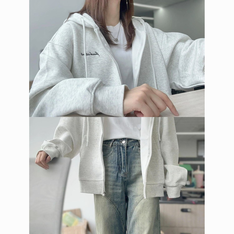 秋冬加绒400g爆款季开衫连帽卫衣女宽松洋气学生拉链多巴胺外套潮|undefined