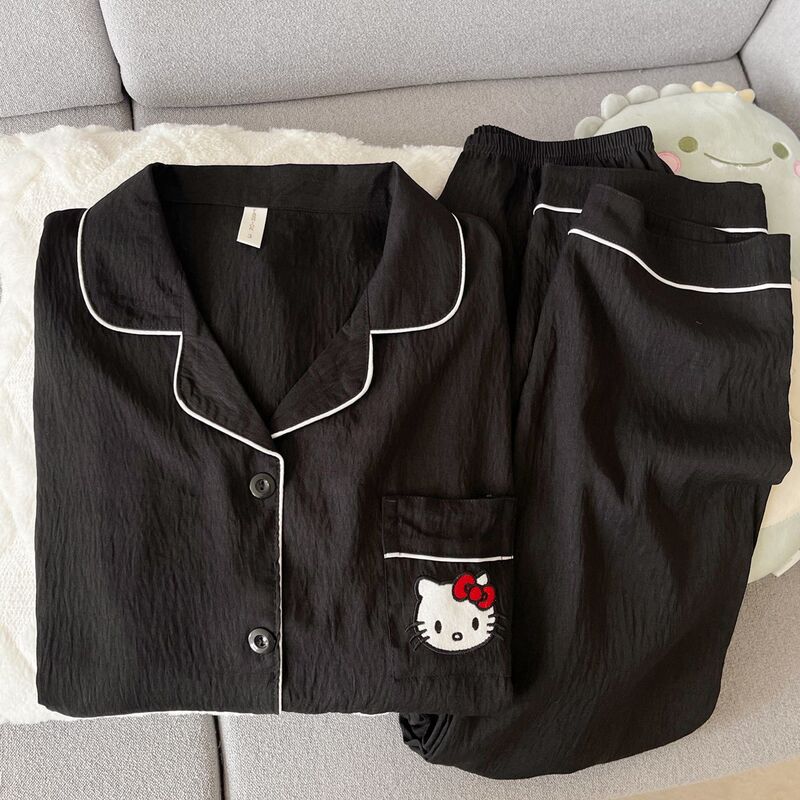 扎染条纹云朵纯棉纱睡衣女春秋季长袖简约可外穿开衫家居服夏套装|undefined