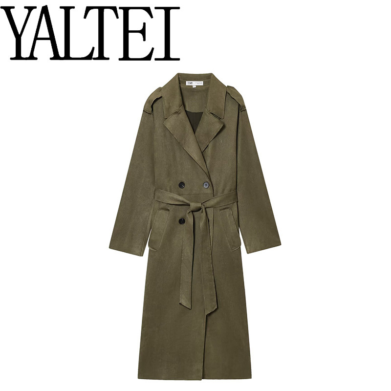 Yaltei Cross-Border Aliexpress Ins European and American Export Women's Clothing Suede Effect Extended Windbreaker 4968230