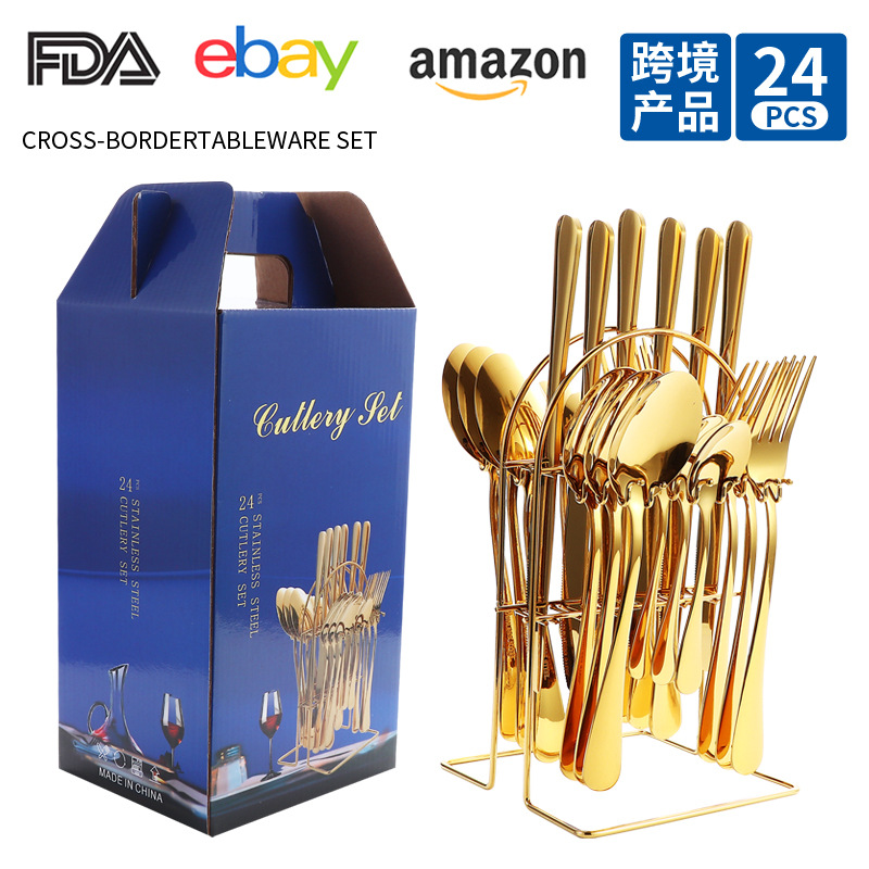 1010 cuchillos y tenedores cucharas de té 24 piezas percha set caja de regalo hotel restaurante occidental cuchillo y tenedor de filete cucharas espejo pulido