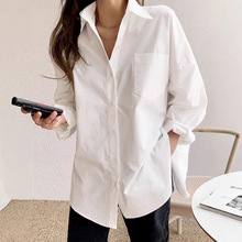 白色纯棉衬衫女设计感上衣慵懒风外搭宽松男友风白衬衣内搭外穿潮