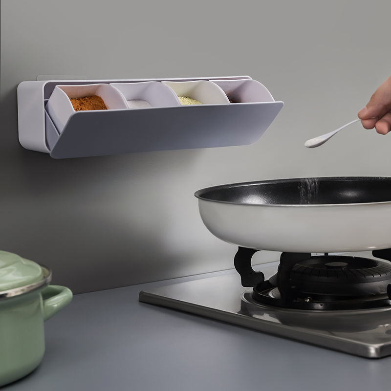 Caja de condimento traje combinación doméstica suministros de cocina sal azúcar polvo gourmet Almacenamiento de cuatro rejillas integrado tarro de condimento de múltiples rejillas