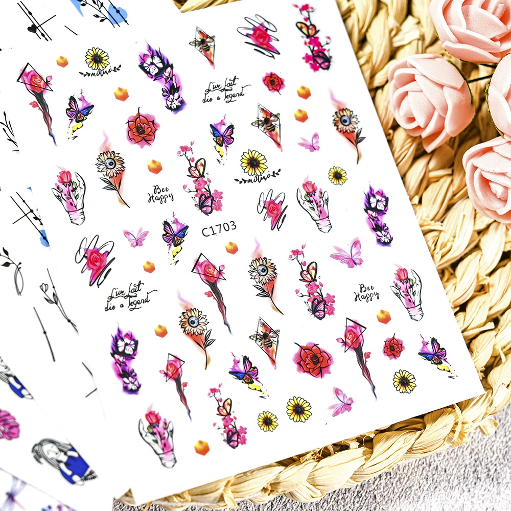 Amazon Лидер продаж белый Нижняя линия цветок наклейка для дизайна ногтей голые простые абстрактные элегантные стильные нашивки для ногтей для женщин