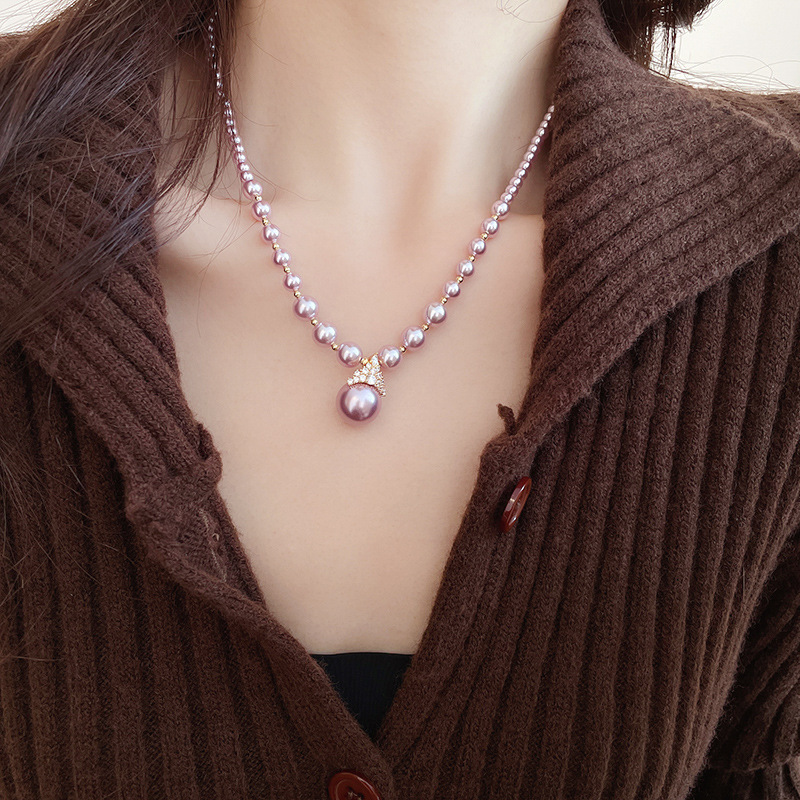 真金电镀圆形珍珠款耳钉项链套装小众耳环时尚气质耳饰轻奢高级感详情29