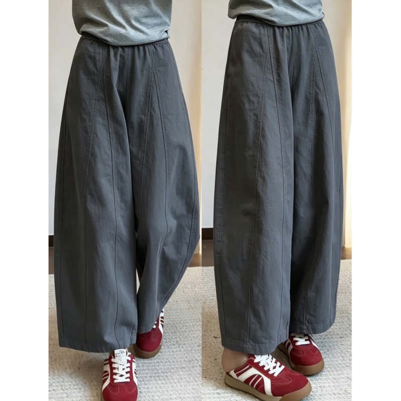 Relaxed dark gray vintage curved wide-leg pants for women, summer 2026 new style, high-waisted, loose, slimming, cropped casual pants Relaxed dark gray vintage curved wide-leg pants for women, summer 2026 new style, high-waisted, loose, slimming, cropped casual pants