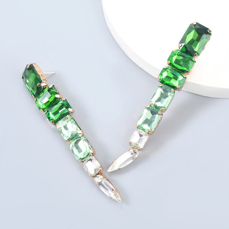 50g Weight Artificial Gemstones Inlay Material Earrings Classification Alloy Material Water Droplets Pattern Women'S Gender Plating Design Fashion Style White, Pink, Green Color Fashion Inlay Glass Rhinestone Geometric Gem Long Alloy Earrings 8