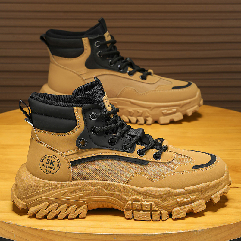Labor Protection Men's Shoes for Winter Outdoor Hiking, Non-Slip, Wear-Resistant, Work and Sports, Thick-Soled, Height-Increasing, Black Martin Boots