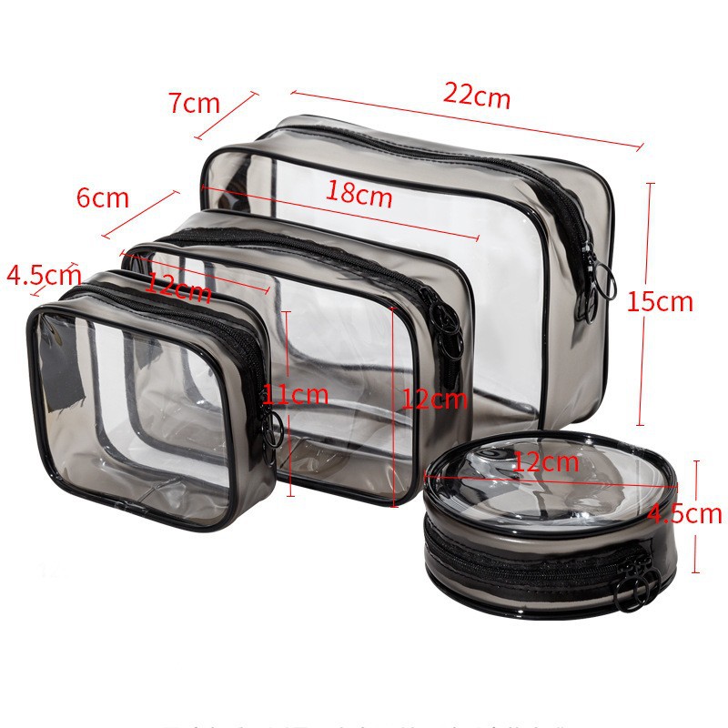 Juego de cuatro bolsas de cosméticos transparentes de PVC, bolsa de cosméticos transfronteriza, bolsa de PVC al por mayor en stock, bolsa de almacenamiento con LOGO personalizado.