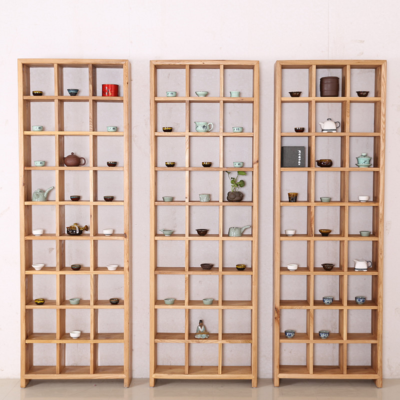 中式禅意榆木博古架茶杯架格子多宝阁茶室实木家具茶壶茶杯收纳架