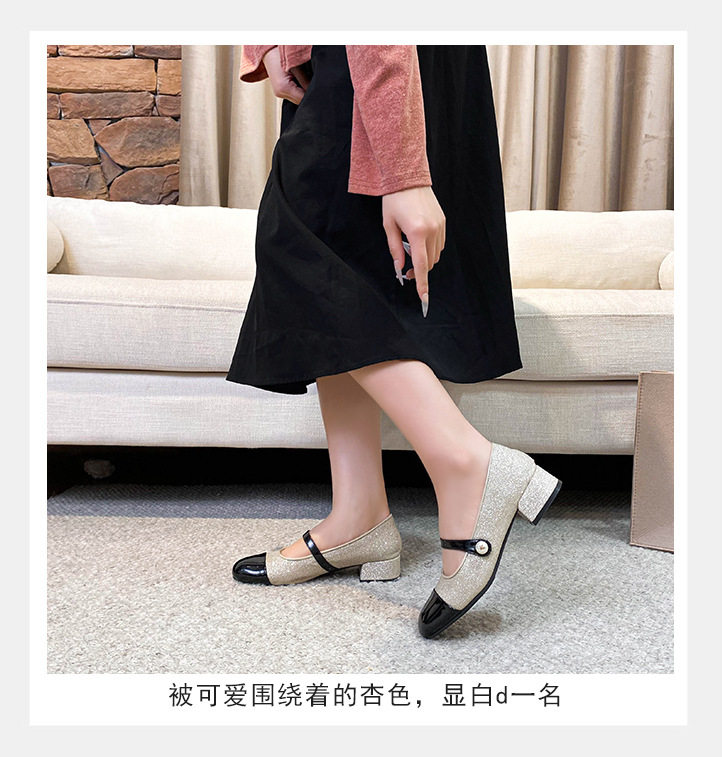 Giày Mary Jane nữ mũi vuông quai ngang gót thô 3-5 cm — Màu mơ, Màu đen chi tiết 10