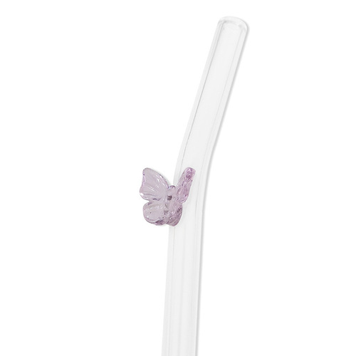 Transparent butterfly glass straw with Instagram-style curved head, juice and milk straw stirrer, simple and high-temperature resistant straw