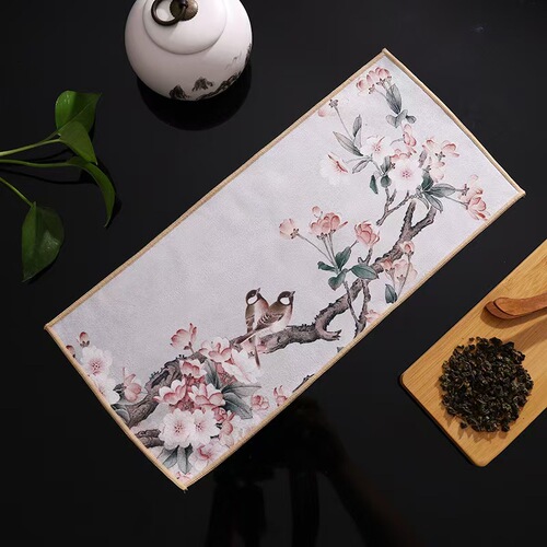 Suede Velvet Tea Towel Tea Cloth Tea Table Towel Wipe Light Luxury Chinese Colorful National Trend Ancient Style Absorbent Water Retention Kettle Towel Tea Pad 