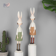 树脂兔女孩摆件办公室客厅玄关树脂工艺品插花器创意家居饰品摆件