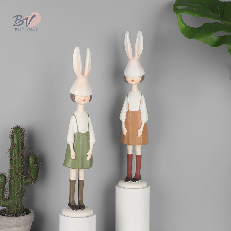 Resin Rabbit Girl Ornaments Office Living Room Entrance Resin Crafts Flower Arrangement Creative Home Decoration Ornaments