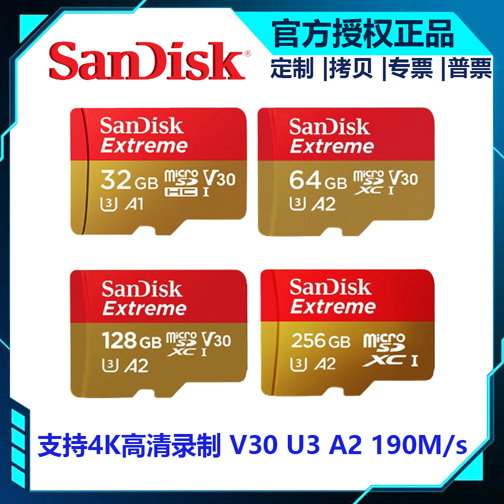 Wholesale Sandi TF memory card U3 V30 C10 4K A2 drone motion camera 256GB190MB/S