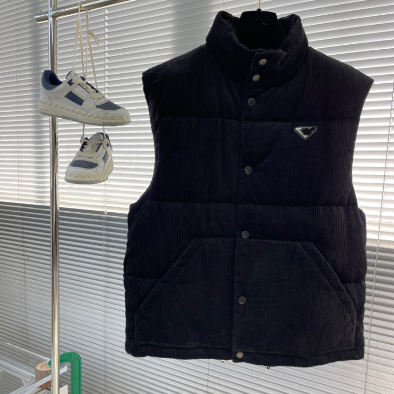 Autumn and Winter New Casual Fashion Chest Triangle Logo Corduroy Men's down Jacket Vest Top