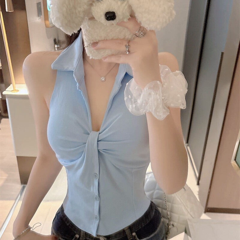 2013 # New Style Polo Collar Halter Neck Tank Top for Women, Summer Spicy V-Neck Slim Fit with Chest Pads, Beautiful Back Design, Outerwear Top 2013 # New Style Polo Collar Halter Neck Tank Top for Women, Summer Spicy V-Neck Slim Fit with Chest Pads, Beautiful Back Design, Outerwear Top