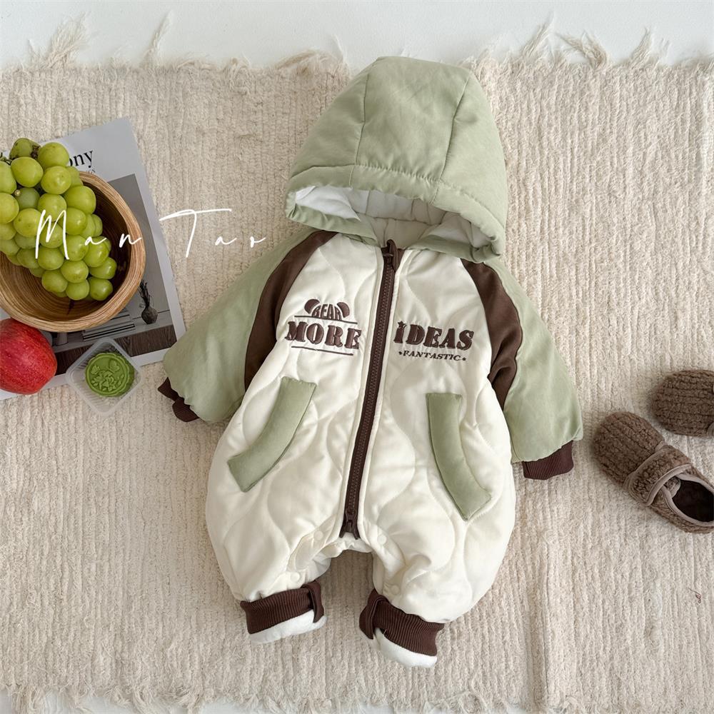 Ropa de bebé coreana, ropa de invierno, ropa de algodón, una pieza acolchada con algodón, lindo y súper lindo, un bebé de 0-2 años, un mamelero con capucha