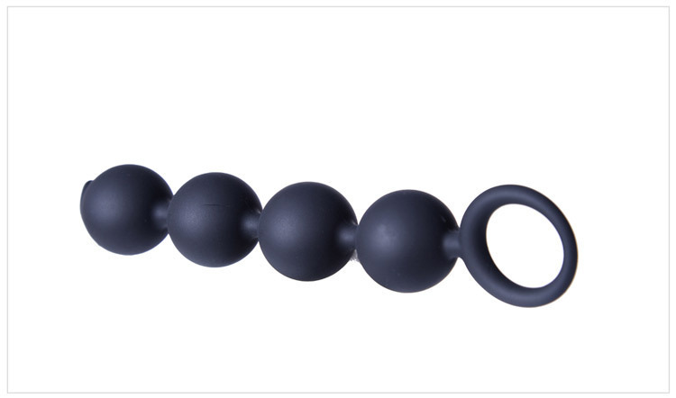 Silicone Anal Beads Plug with Pull Ring, 4-Bead Black Design — detail image 13