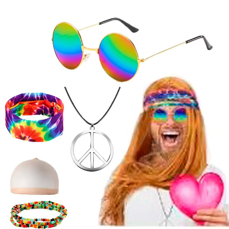 Cross Border Halloween Male & Female Hippie Rock Brown suit 80 s Retro Hip Hop Punk Performance Headgear