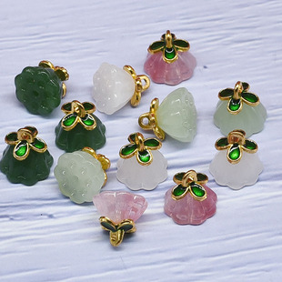 New Lotus Pendant Oil Dripping Jewelry Accessories DIY Imitation Jade Glazed Glass Handmade Colorfulful Earrings Jewelry