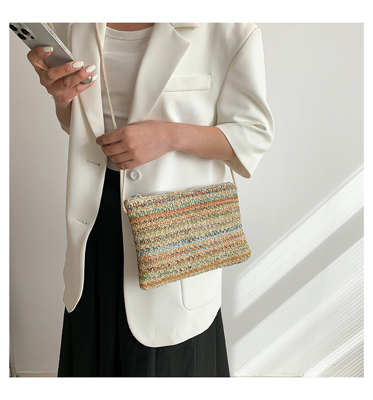 Women's Straw Stripe Basic Vintage Style Square Zipper Straw Bag display picture 8