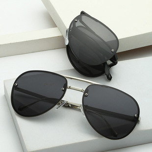 2022 new stainless steel metal folding female sunglasses men's glasses portable sunglasses toad glasses wholesale